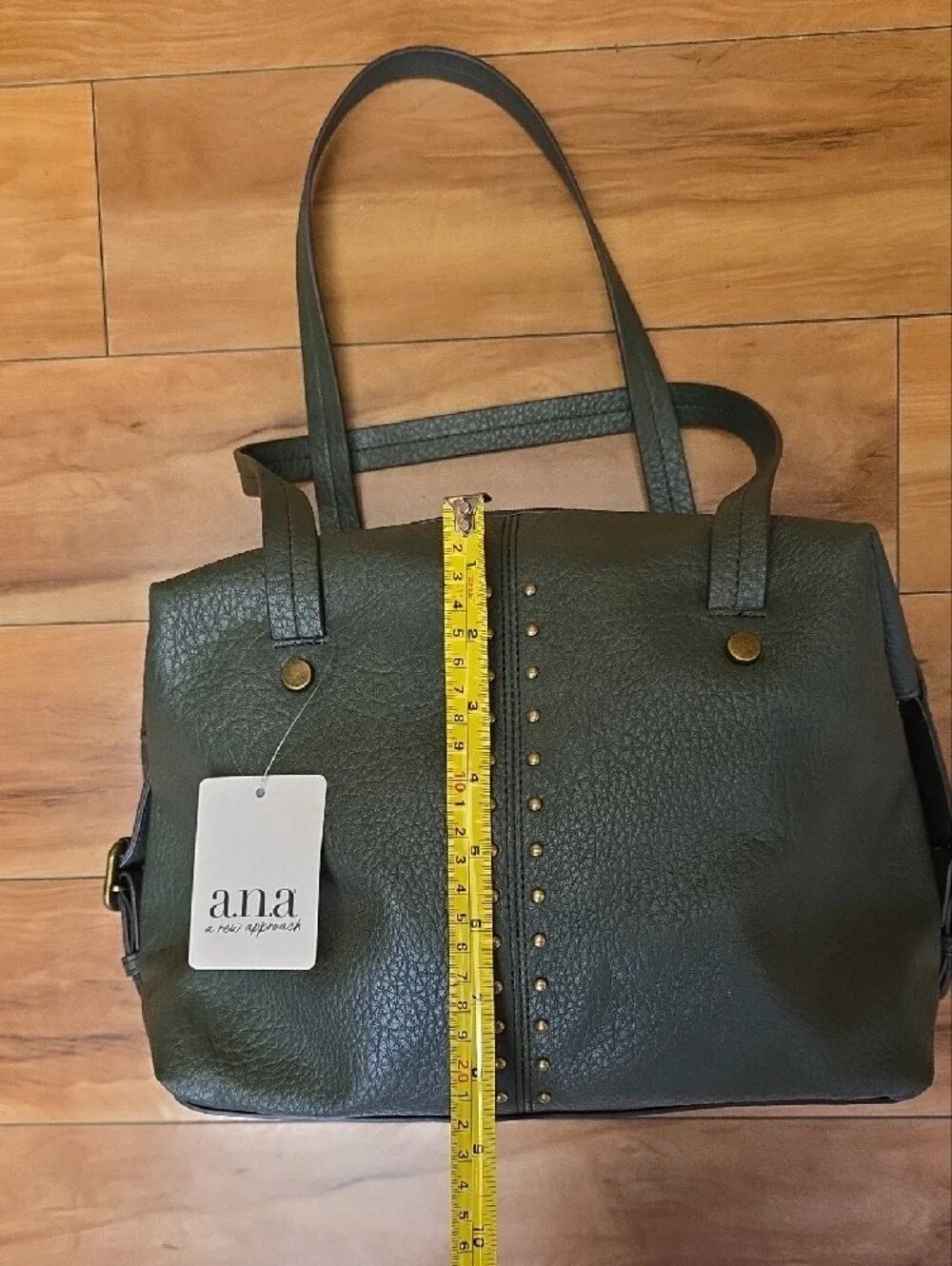 NEW a.n.a. Louise Satchel Faux Leather Studded Handbag Purse Avocado Green